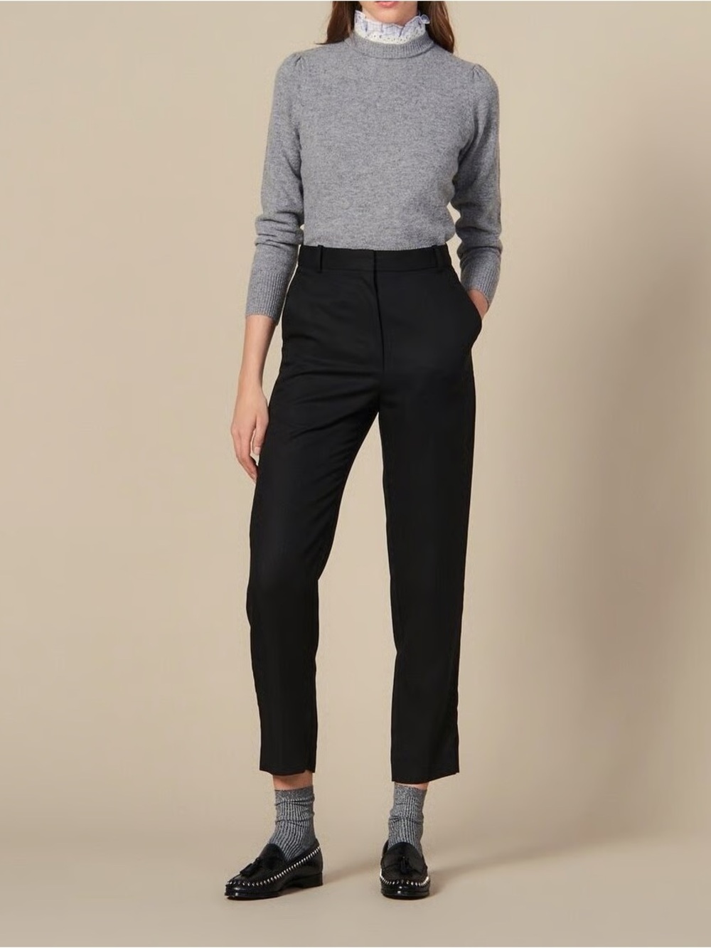 Brand New- Sandro Women's Black Tailored High-Rise Trousers size 38